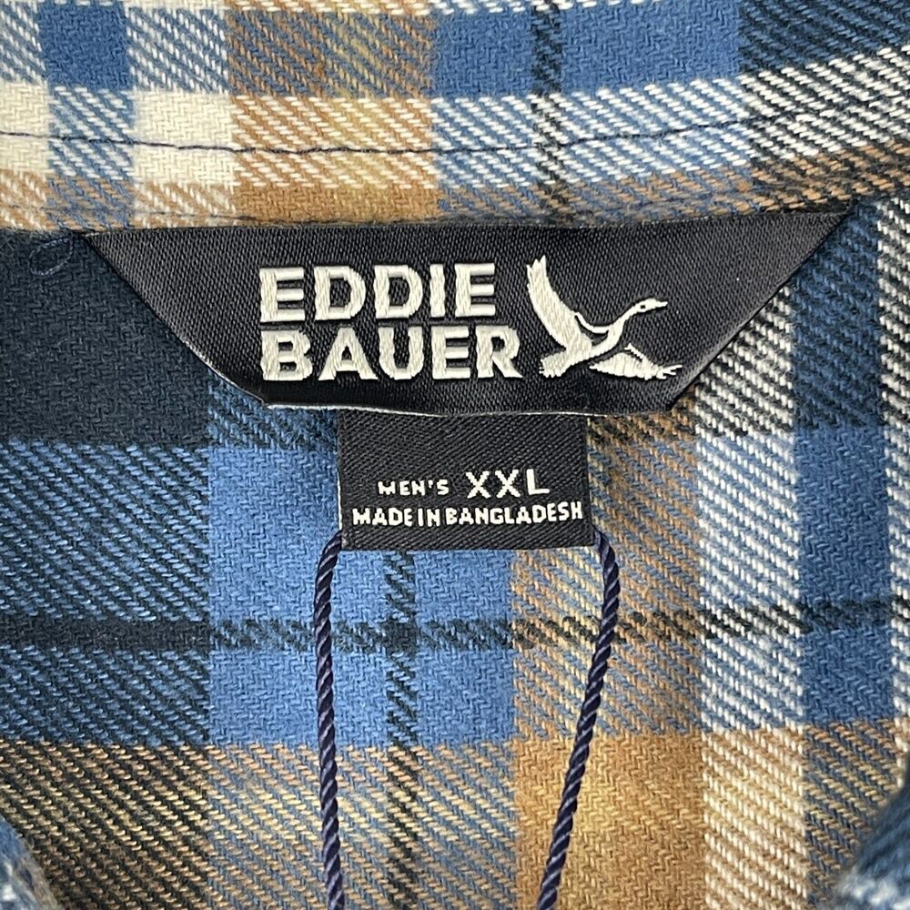 Eddie Bauer Men’s Flannel Shirt XXL Blue Brown Plaid Long Sleeve Button-Up NWT - Picture 9 of 11